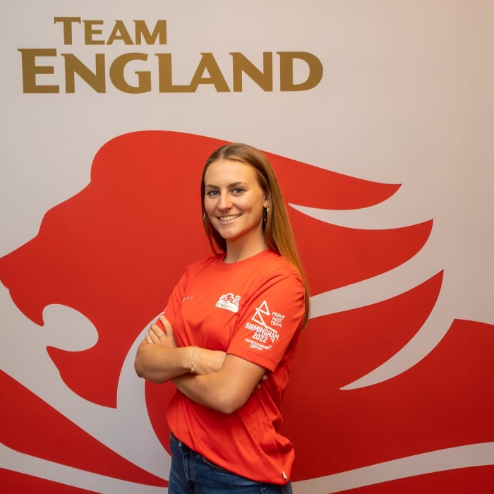 Jess Fullagar poses in her England team top