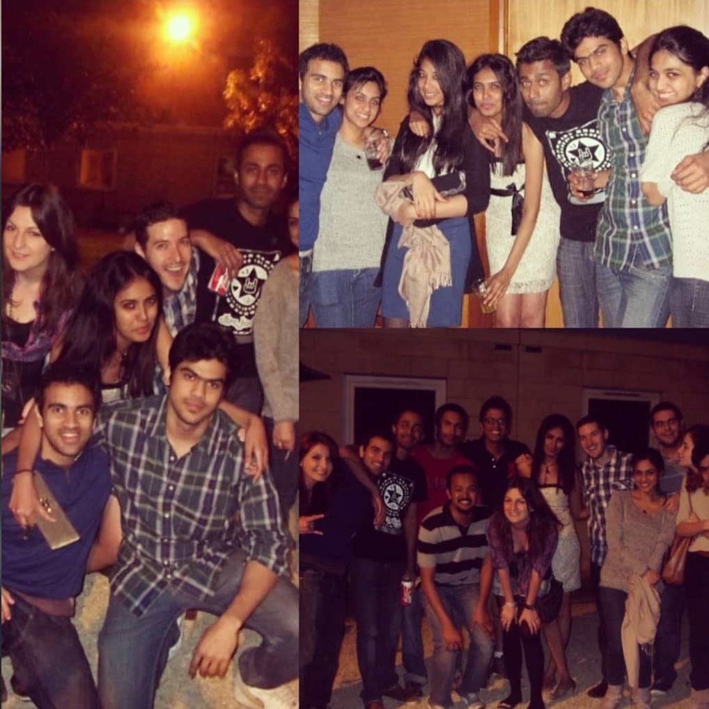 A collage of photos featuring a group of people standing for photos