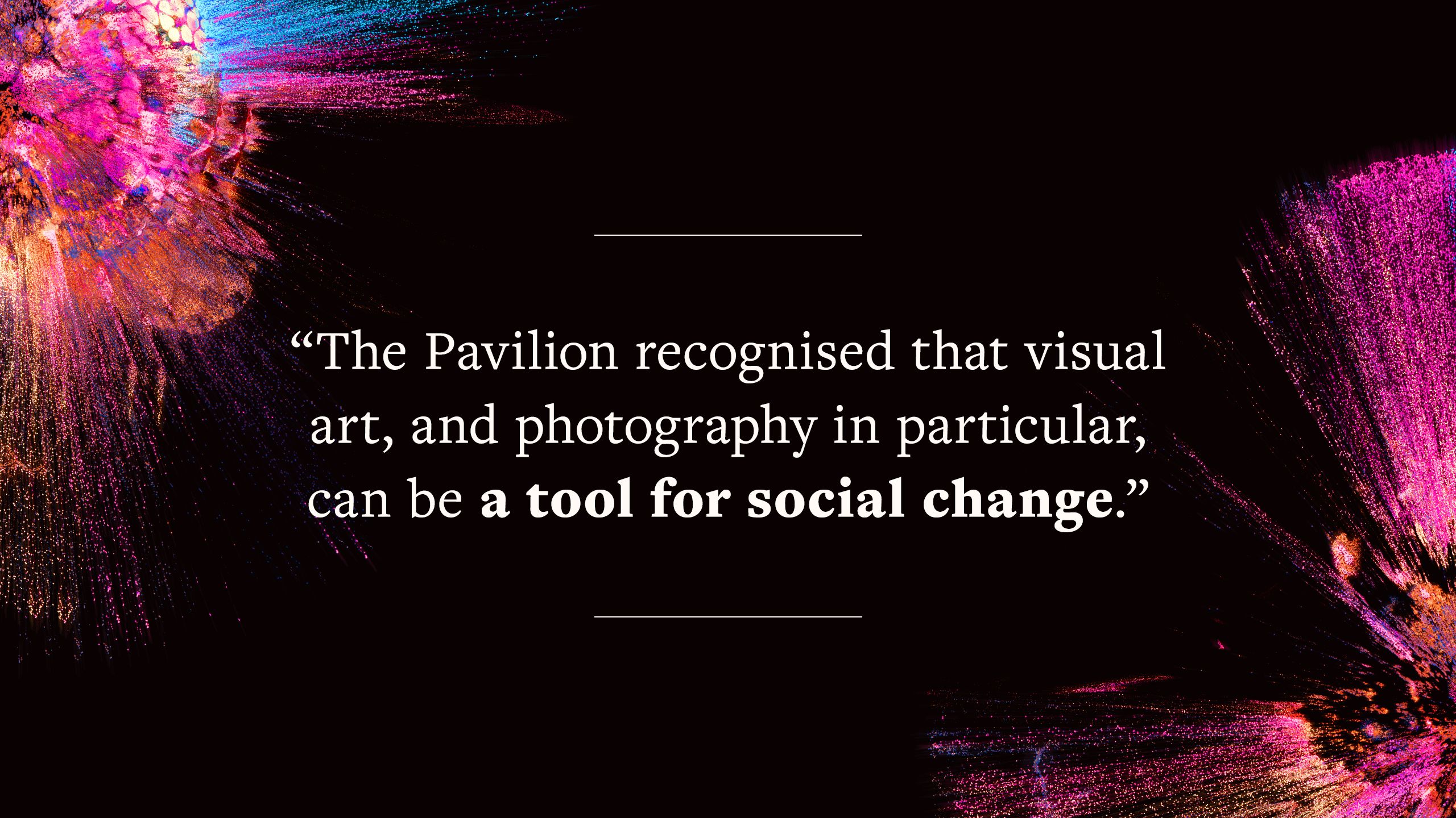 quote says "The Pavilion recognised that visual art, and photography in particular, can be a tool for social change."